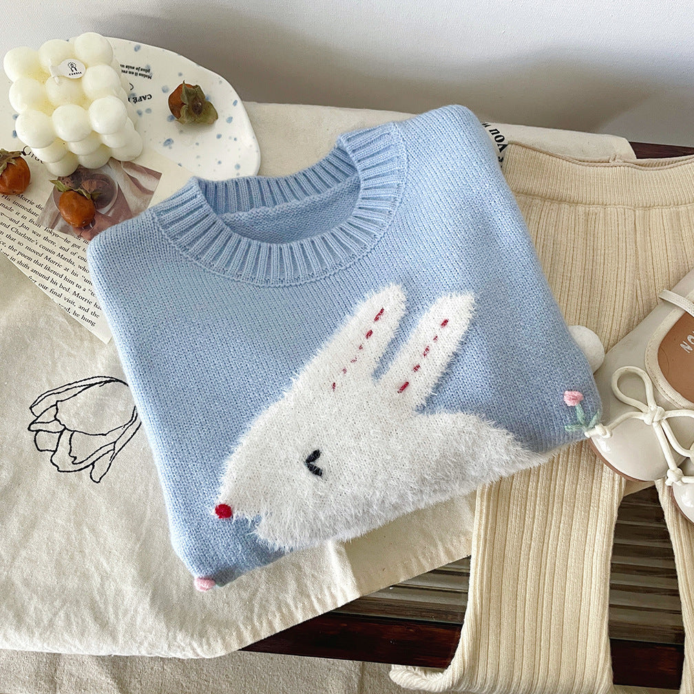 もこもこうさぎ刺繍ニットセーター