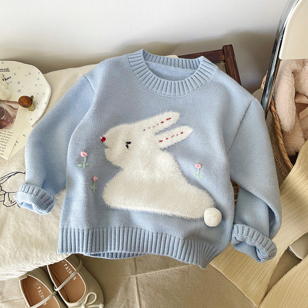 もこもこうさぎ刺繍ニットセーター