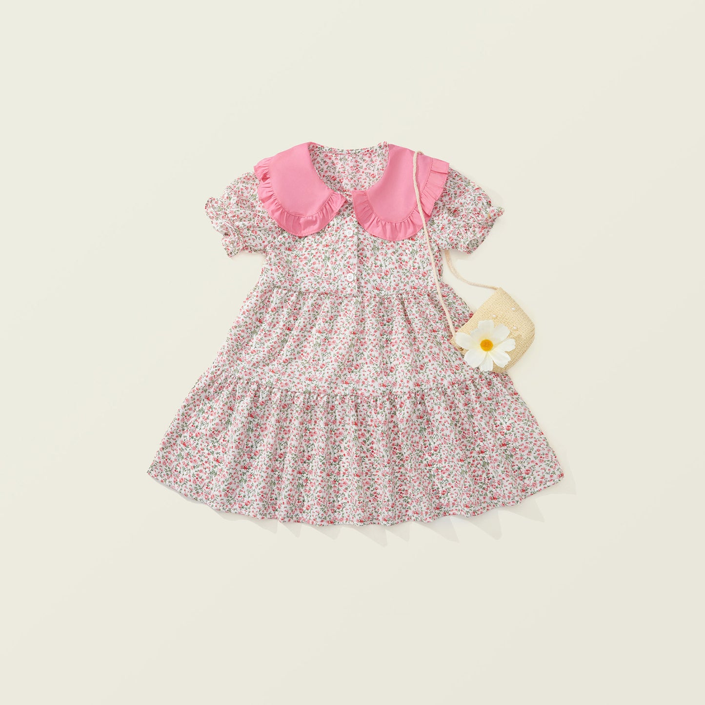 フラワー ピンクエリ ワンピース(バッグ付き)