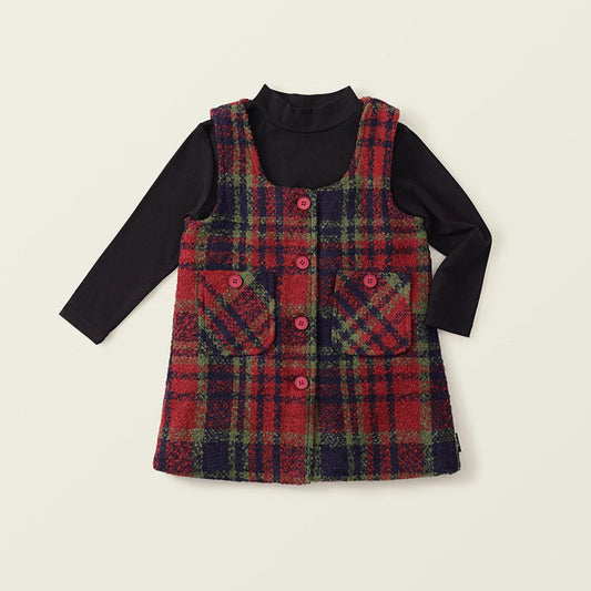 チェック柄ジャンパースカート&ブラックインナートップスセット(中綿入り・厚手仕様)