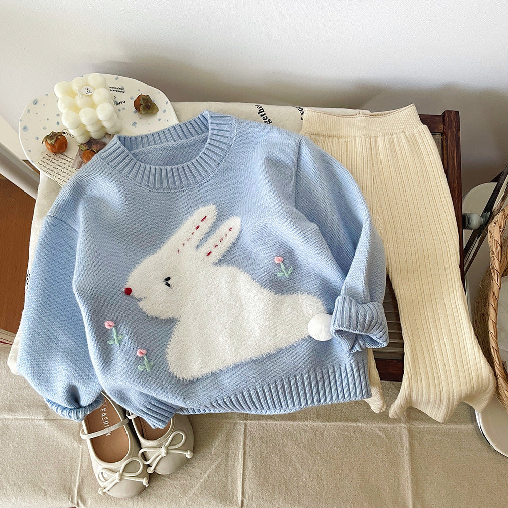 もこもこうさぎ刺繍ニットセーター