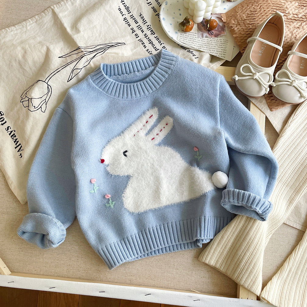 もこもこうさぎ刺繍ニットセーター
