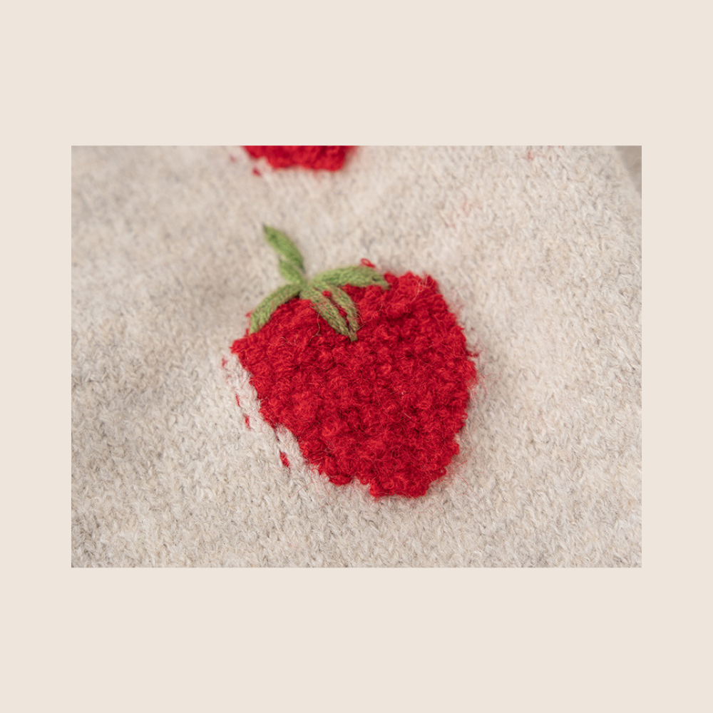 [90~140]いちご刺繍ニットカーディガン