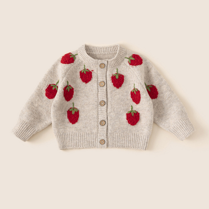 [90~140]いちご刺繍ニットカーディガン