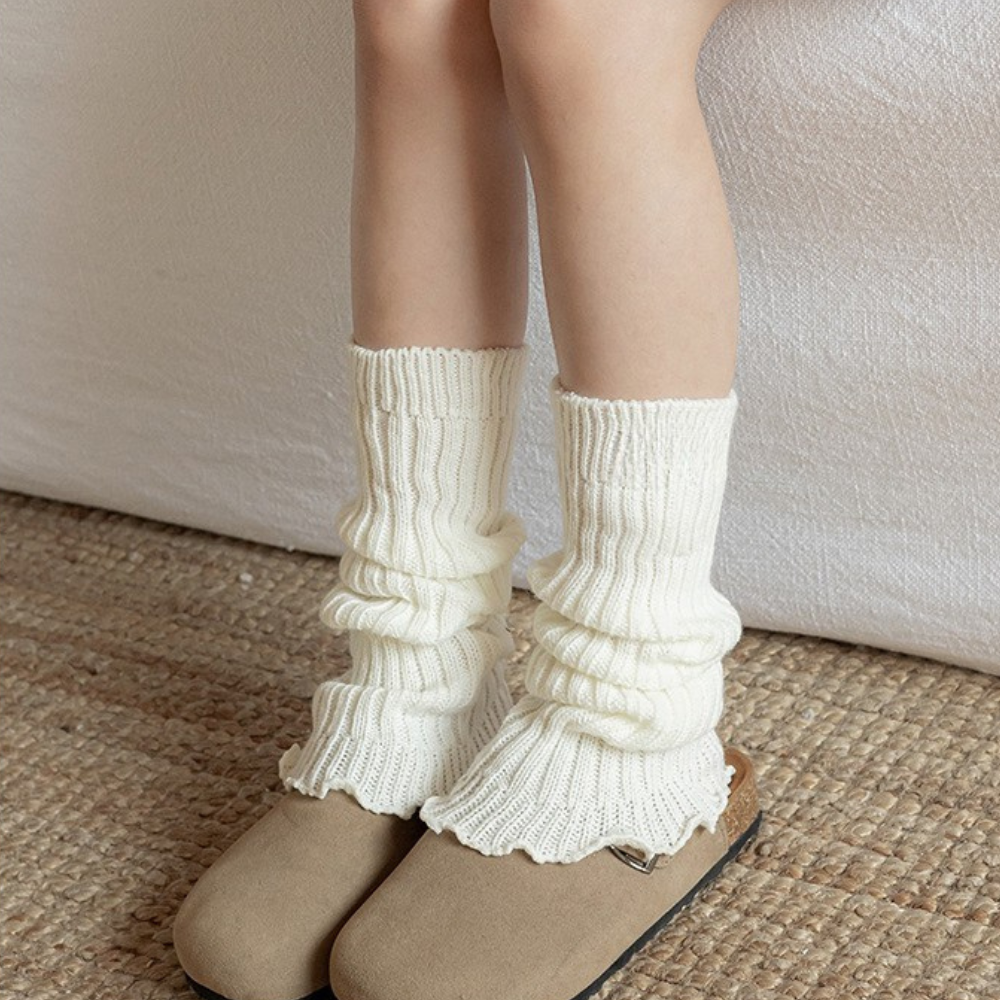 くしゅっとリブレッグウォーマー｜3色展開（グレー／モカベージュ／ホワイト）