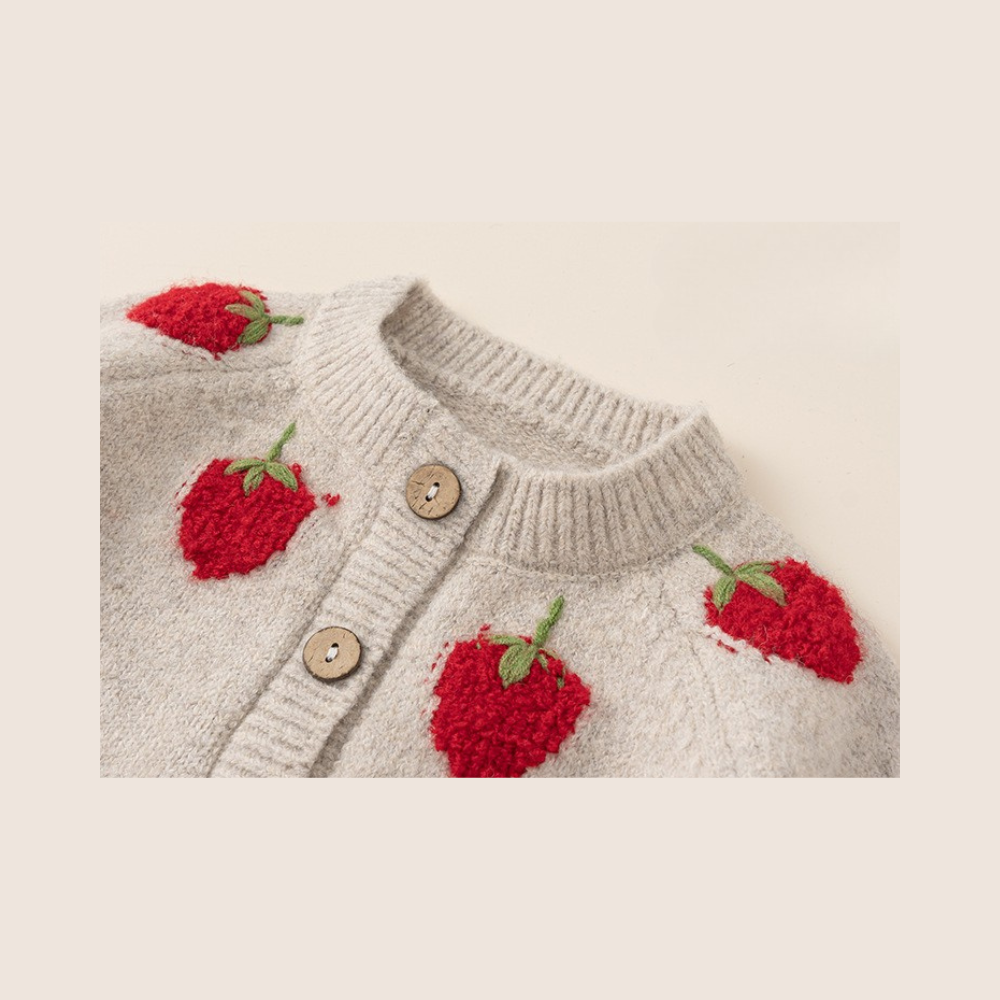[90~140]いちご刺繍ニットカーディガン