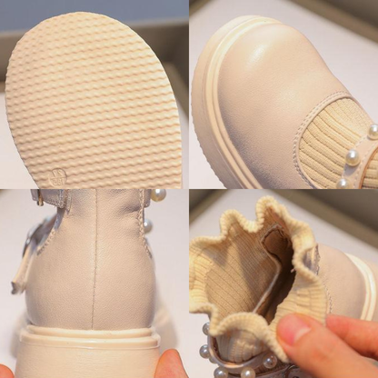 [16~18]フリル×パール キッズブーツ ホワイト