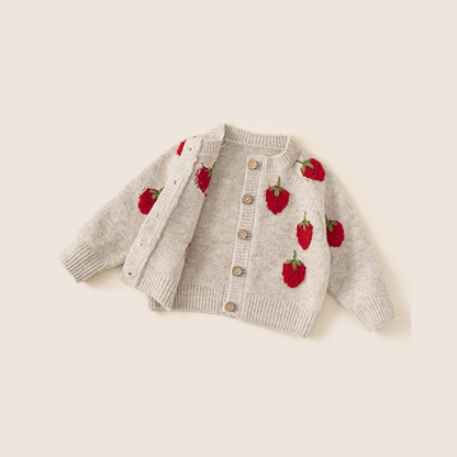 [90~140]いちご刺繍ニットカーディガン