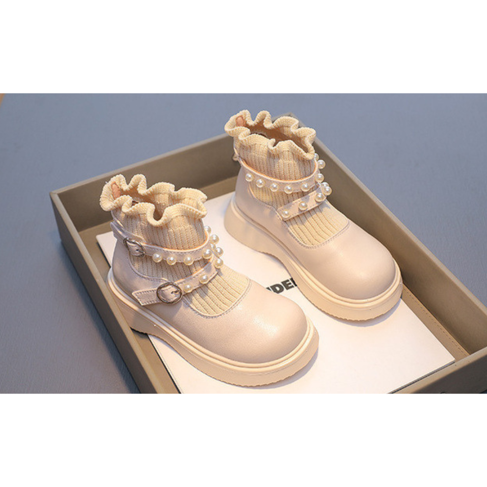 [16~18]フリル×パール キッズブーツ ホワイト