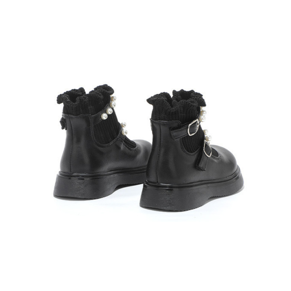 [16~18]フリル×パール キッズブーツ ブラック