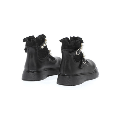 [16~18]フリル×パール キッズブーツ ブラック