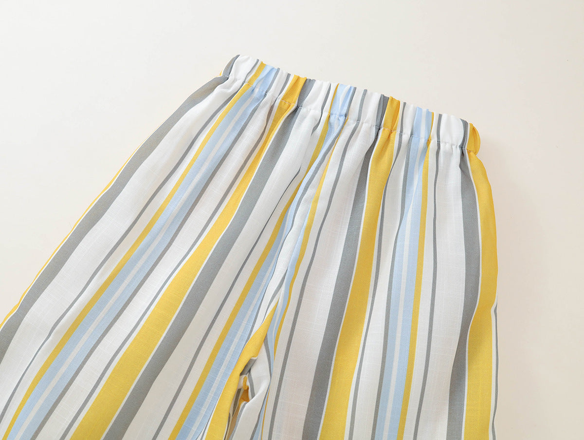 [90~140]サニーストライプ ノースリーブ＆パンツ 3点セット