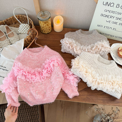 [90~120]フラワーチュールニットトップス