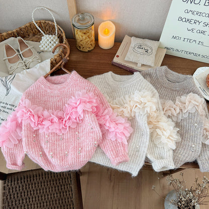 [90~120]フラワーチュールニットトップス