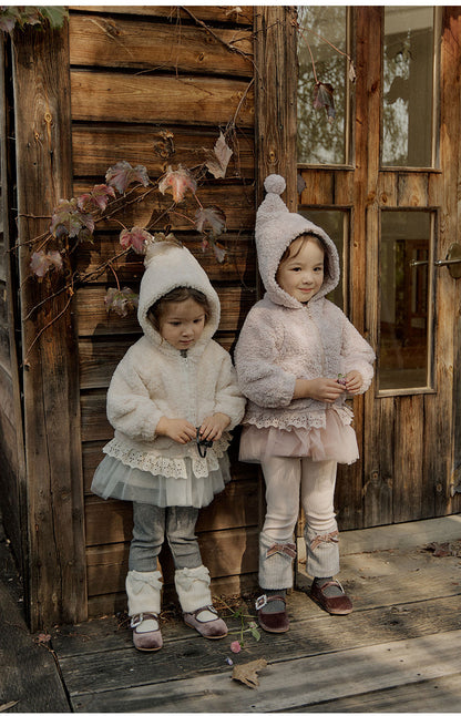 [90~120]ボアフーディジャケット レーストリム付き アイボリー