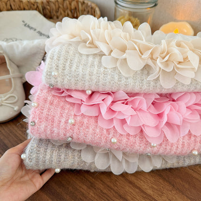 [90~120]フラワーチュールニットトップス