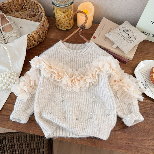 [90~120]フラワーチュールニットトップス