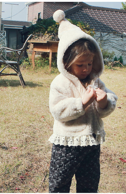 [90~120]ボアフーディジャケット レーストリム付き アイボリー