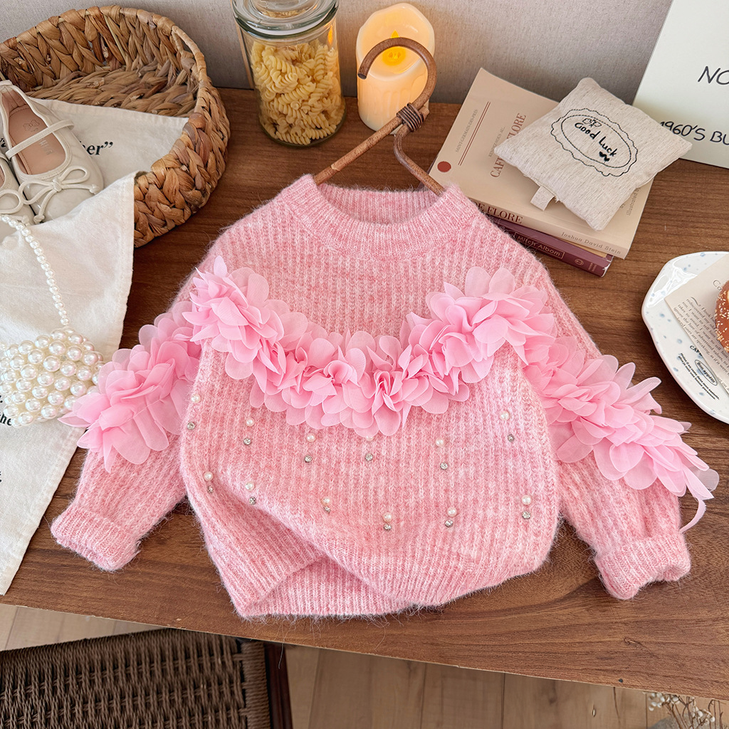 [90~120]フラワーチュールニットトップス