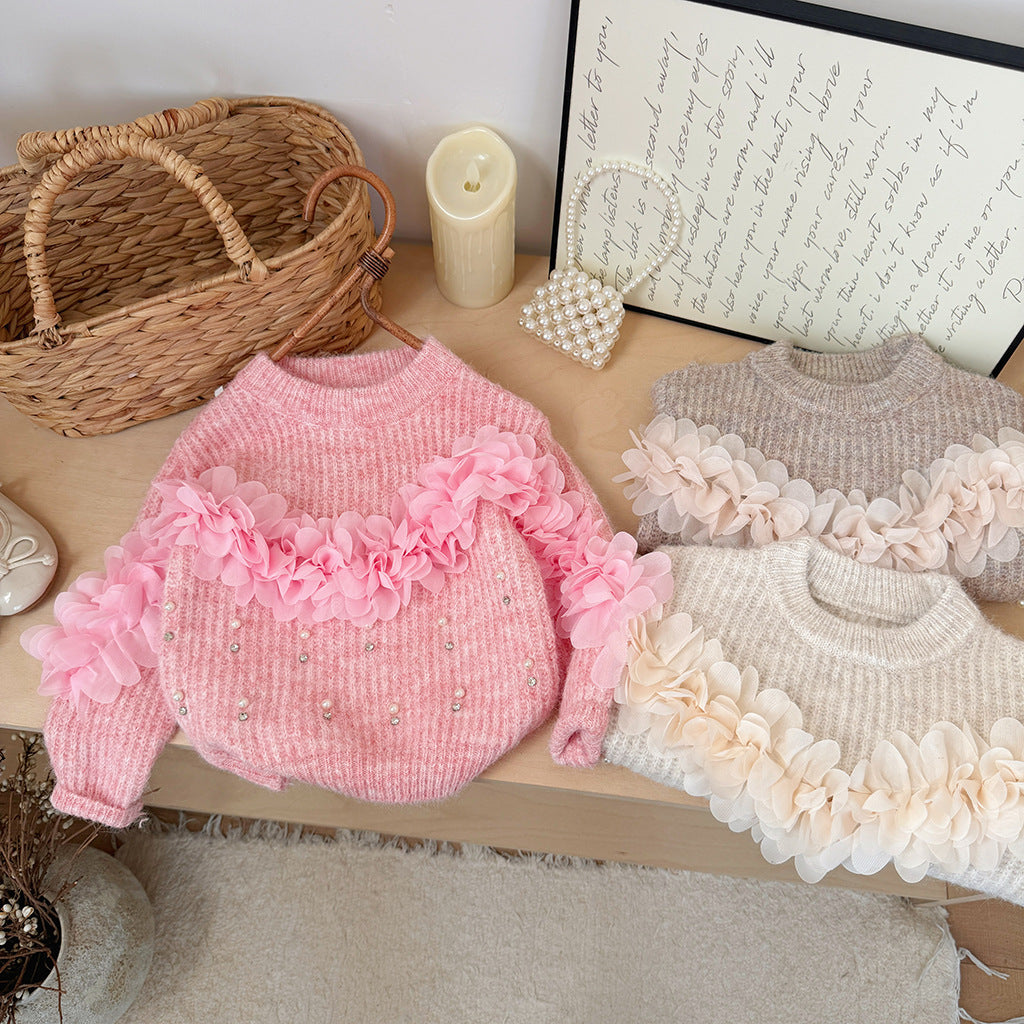 [90~120]フラワーチュールニットトップス