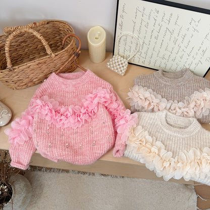 [90~120]フラワーチュールニットトップス