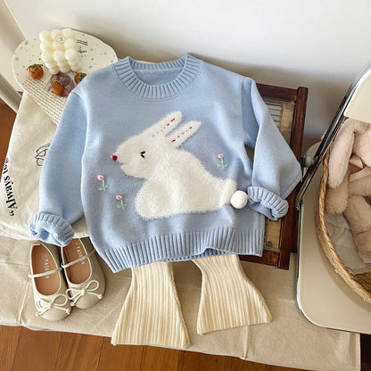 もこもこうさぎ刺繍ニットセーター