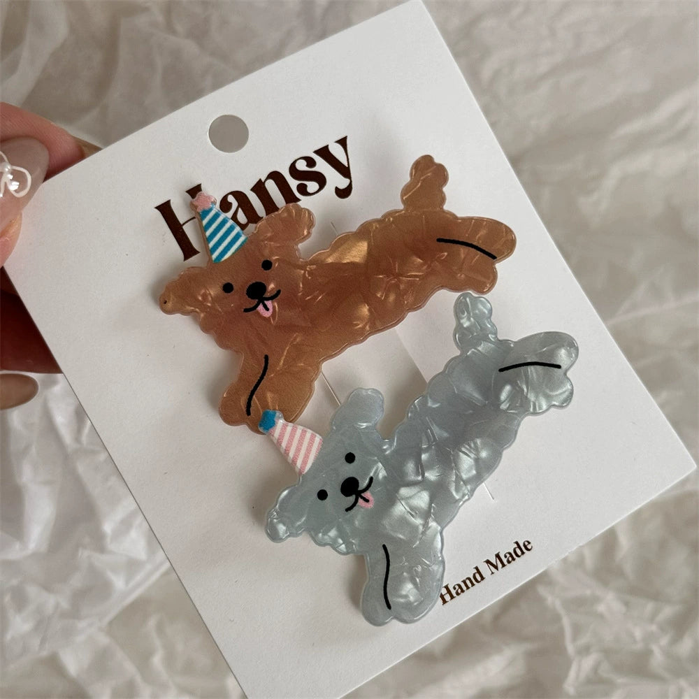 アニマルモチーフ ヘアクリップ2個セット（犬・猫）