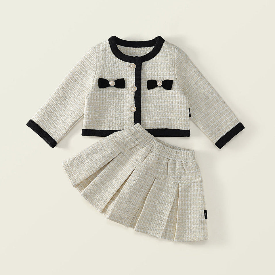 [90~120]ツイード ジャケット＆プリーツスカート セットアップ