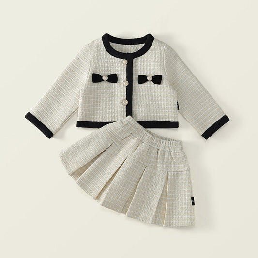 [90~120]ツイード ジャケット＆プリーツスカート セットアップ