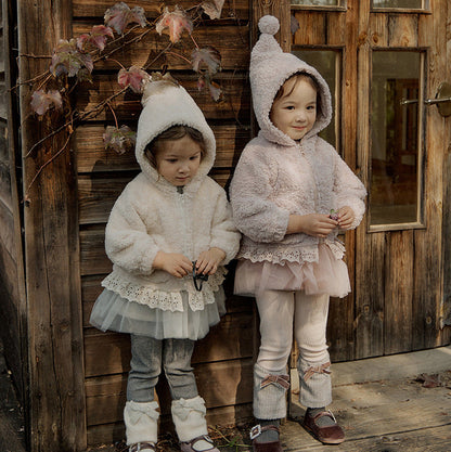 [90~120]ボアフーディジャケット レーストリム付き アイボリー