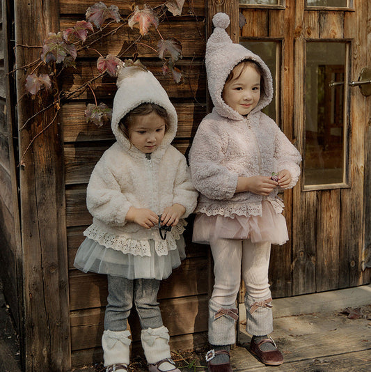 [90~120]ボアフーディジャケット レーストリム付き アイボリー