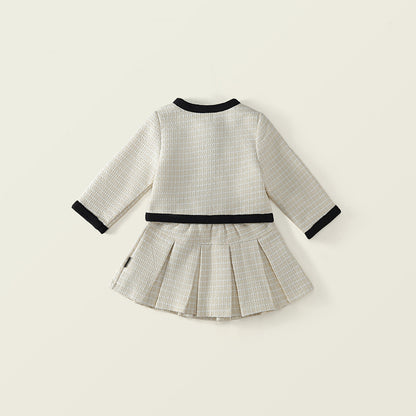 [90~120]ツイード ジャケット＆プリーツスカート セットアップ