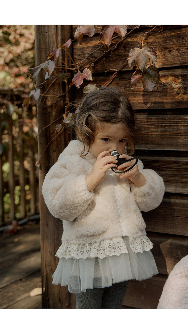 [90~120]ボアフーディジャケット レーストリム付き アイボリー