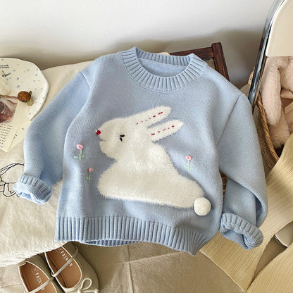 もこもこうさぎ刺繍ニットセーター