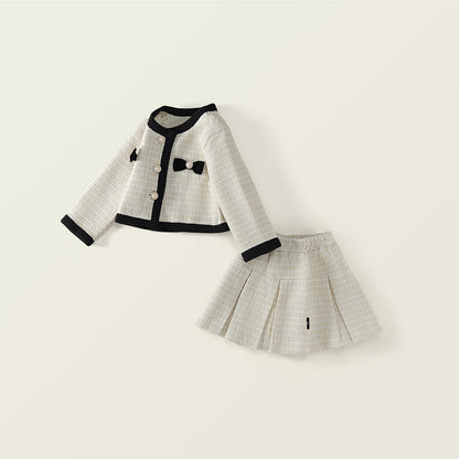 [90~120]ツイード ジャケット＆プリーツスカート セットアップ