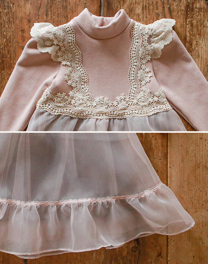 [90~120]レース切り替え×チュールスカートのドッキングワンピース