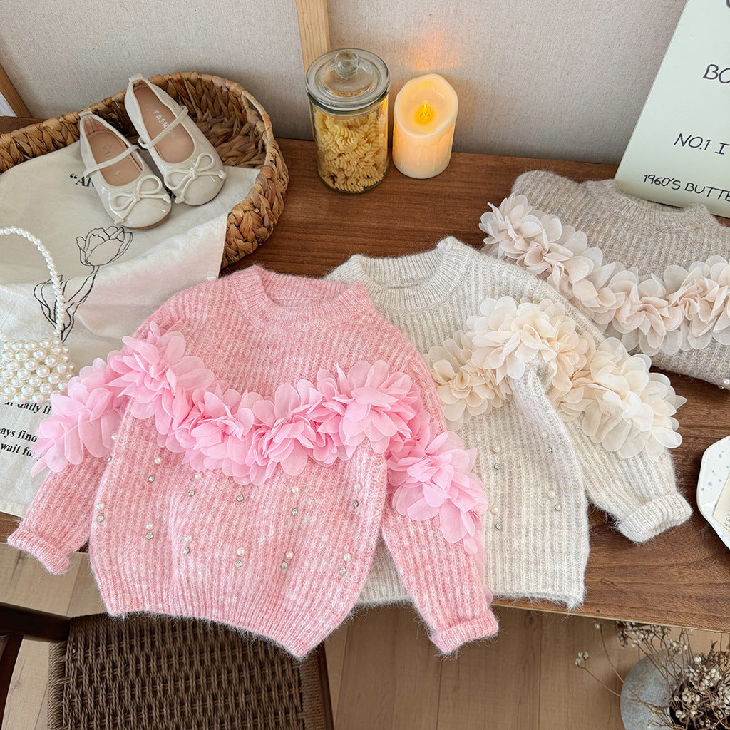 [90~120]フラワーチュールニットトップス