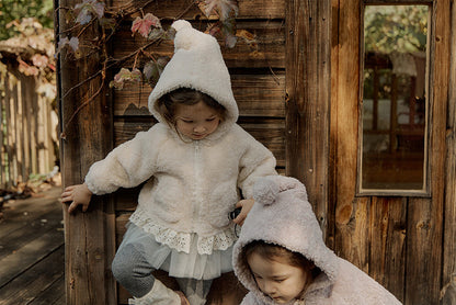 [90~120]ボアフーディジャケット レーストリム付き アイボリー