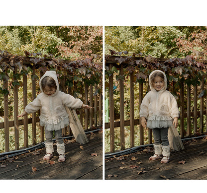 [90~120]ボアフーディジャケット レーストリム付き アイボリー