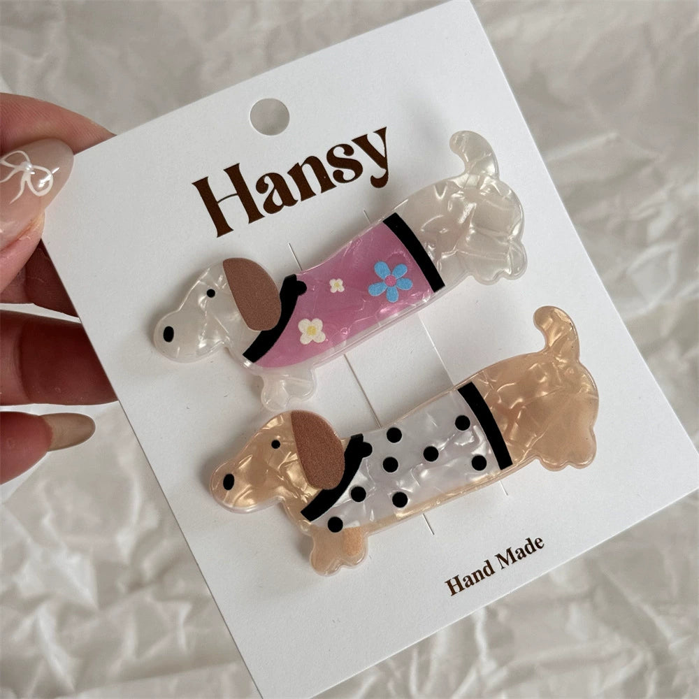 アニマルモチーフ ヘアクリップ2個セット（犬・猫）