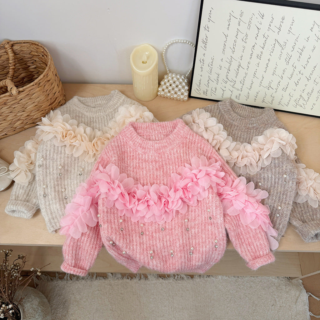 [90~120]フラワーチュールニットトップス