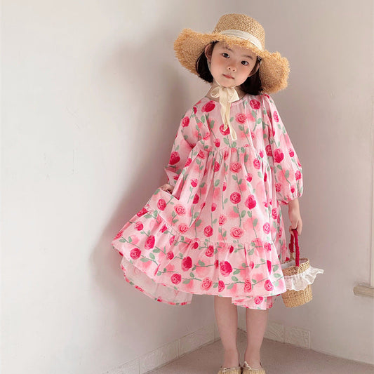 [90~140]レース襟クラシカルリボンワンピース