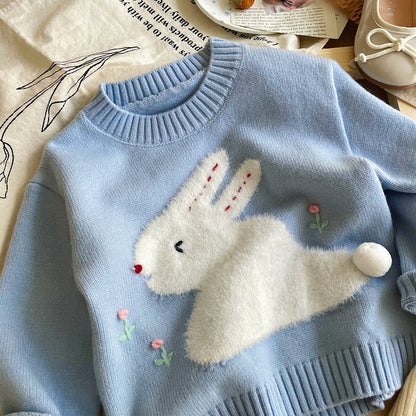 もこもこうさぎ刺繍ニットセーター