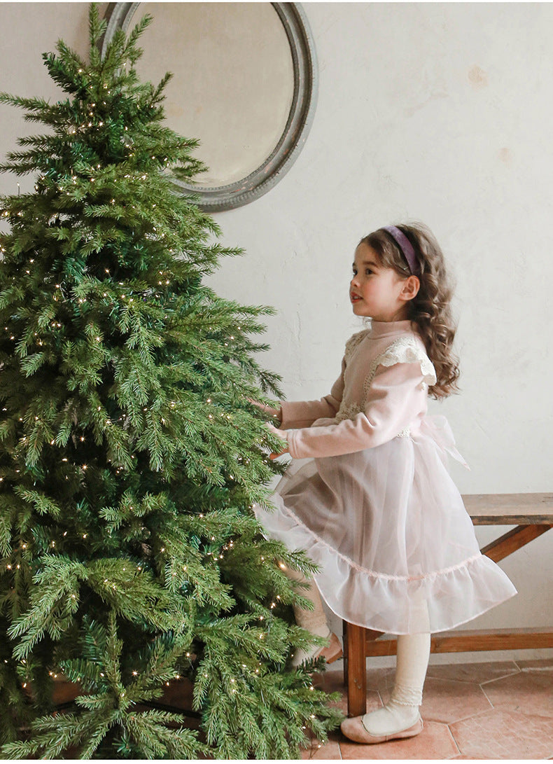 [90~120]レース切り替え×チュールスカートのドッキングワンピース