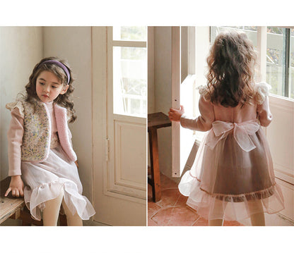 [90~120]レース切り替え×チュールスカートのドッキングワンピース