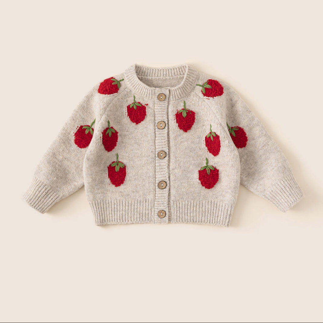 [90~120]いちご刺繍ニットカーディガン