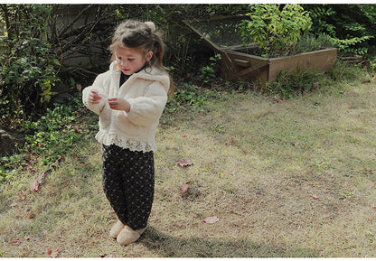 [90~120]ボアフーディジャケット レーストリム付き アイボリー