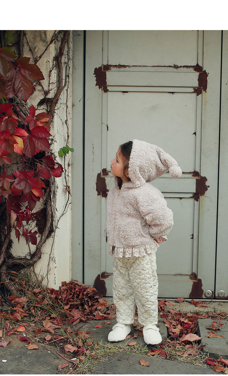 [90~120]ボアフーディジャケット レーストリム付き アイボリー