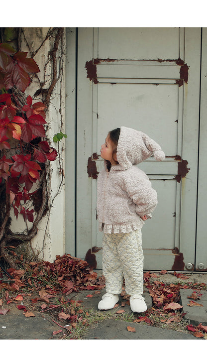 [90~120]ボアフーディジャケット レーストリム付き アイボリー