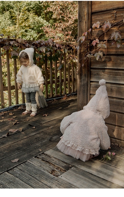 [90~120]ボアフーディジャケット レーストリム付き アイボリー